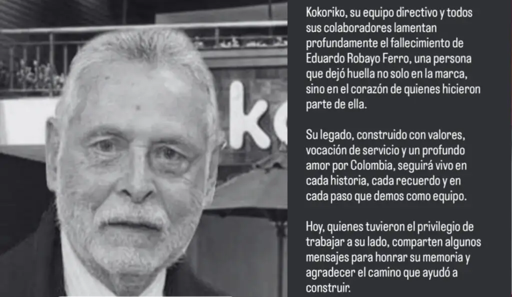 Mensaje de la empresa tras el fallecimiento de su fundador. Foto: Kokoriko