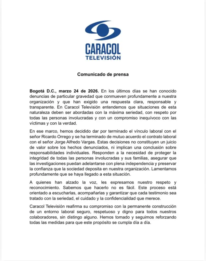 Caracol toma decisiones tras denuncias y confirma salida de dos presentadores
