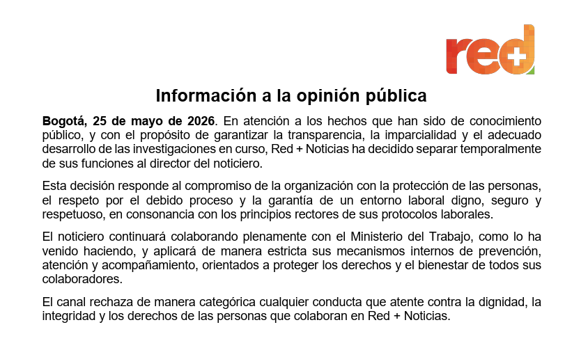 Comunicado sobre salida de director de RED+. Foto: RED+ Noticias