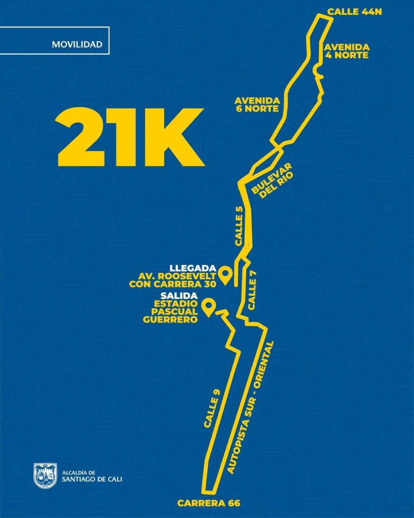 Este será el recorrido oficial de la Media Maratón Cali 2026. Foto. Movilidad Cali