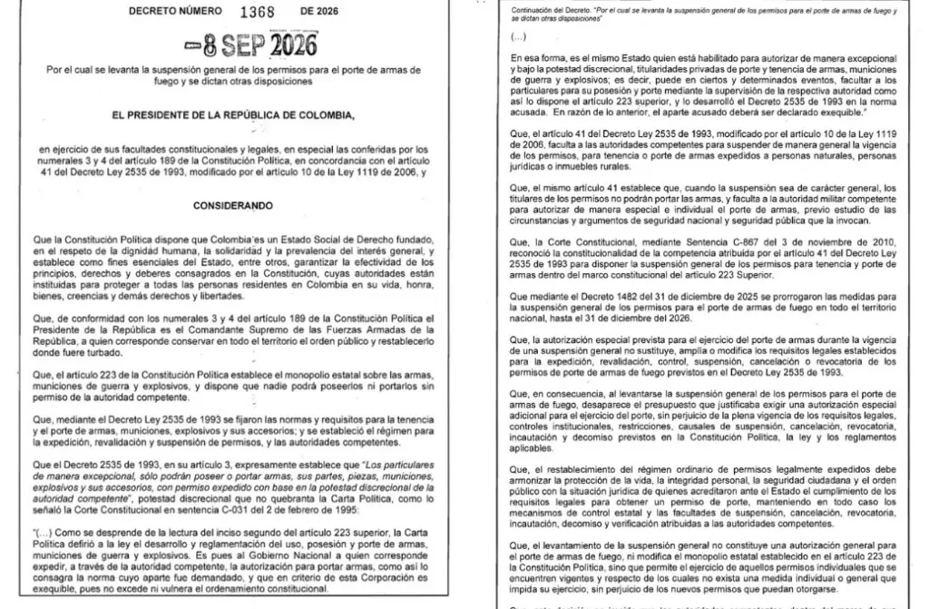 De La Espriella firma decreto sobre el porte de armas
